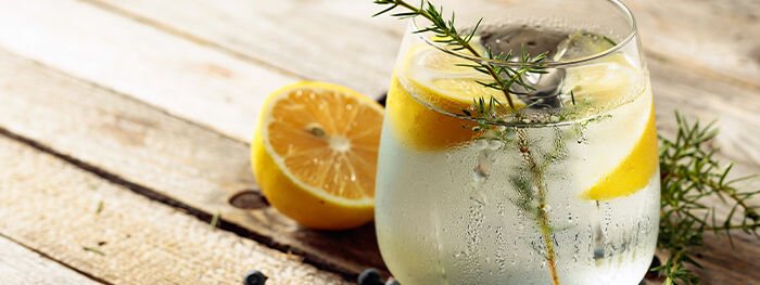 Gin-Tonic mit Rosmarin und Zitrone Gin-Tonic mit Rosmarin und Zitrone