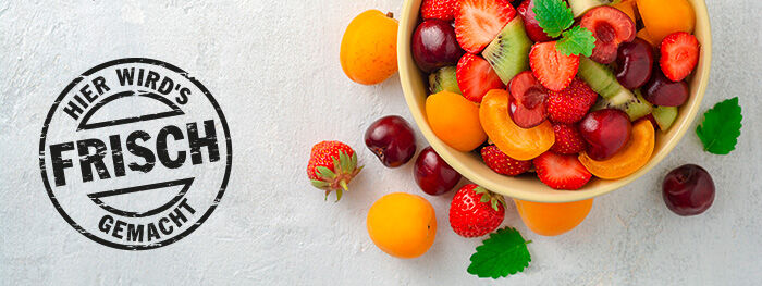 Eine Schale mit Obst von oben Eine Schale mit Obst von oben