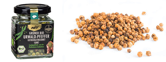 Gourmet HIT Gewürz Bio grüner Urwald-Pfeffer gefriergetrocknet und ganz im Glas Gourmet HIT Gewürz Bio grüner Urwald-Pfeffer gefriergetrocknet und ganz im Glas